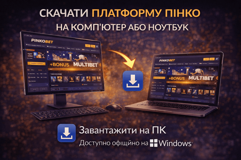 Скачати платформу Пінко на комп’ютер або ноутбук для зручного використання сайту, ставок на спорт і казино на великому екрані